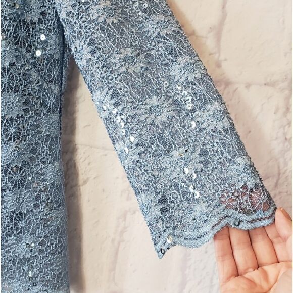 ALEX EVENINGS Formal Sequin & Lace Cami Jacket 2pc Set Small - Picture 2 of 8